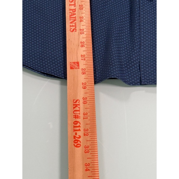 Rugby University Shirt Mens L Blue Stretch Geo Metric Pattern Button Up Casual - Picture 8 of 10